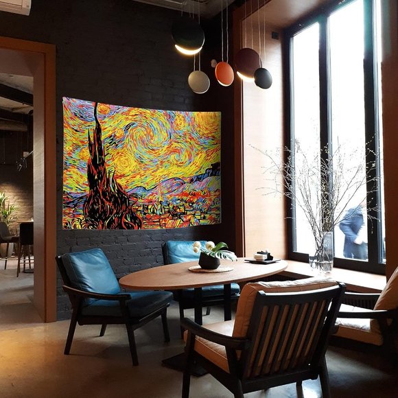 BlackLight Neon Starry Night Vincent Van Gogh Big Wall Tapestry Black Light New - Picture 2 of 10